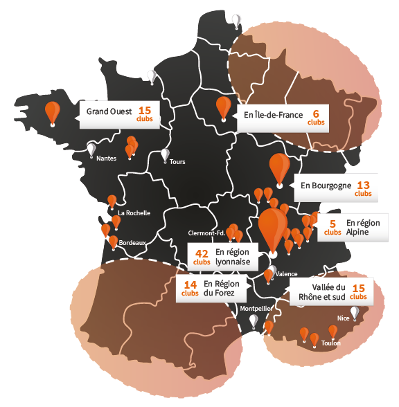 Carte de France des clubs L'Appart Fitness
